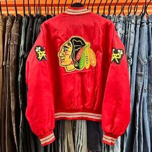 Vintage 80s Portland Winterhawks Satin Bomber Jacket West Wind XXL Red